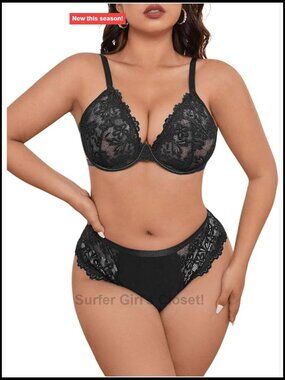 Plus Size Sexy Lace Bra and Panty Set 2 Piece Lingerie